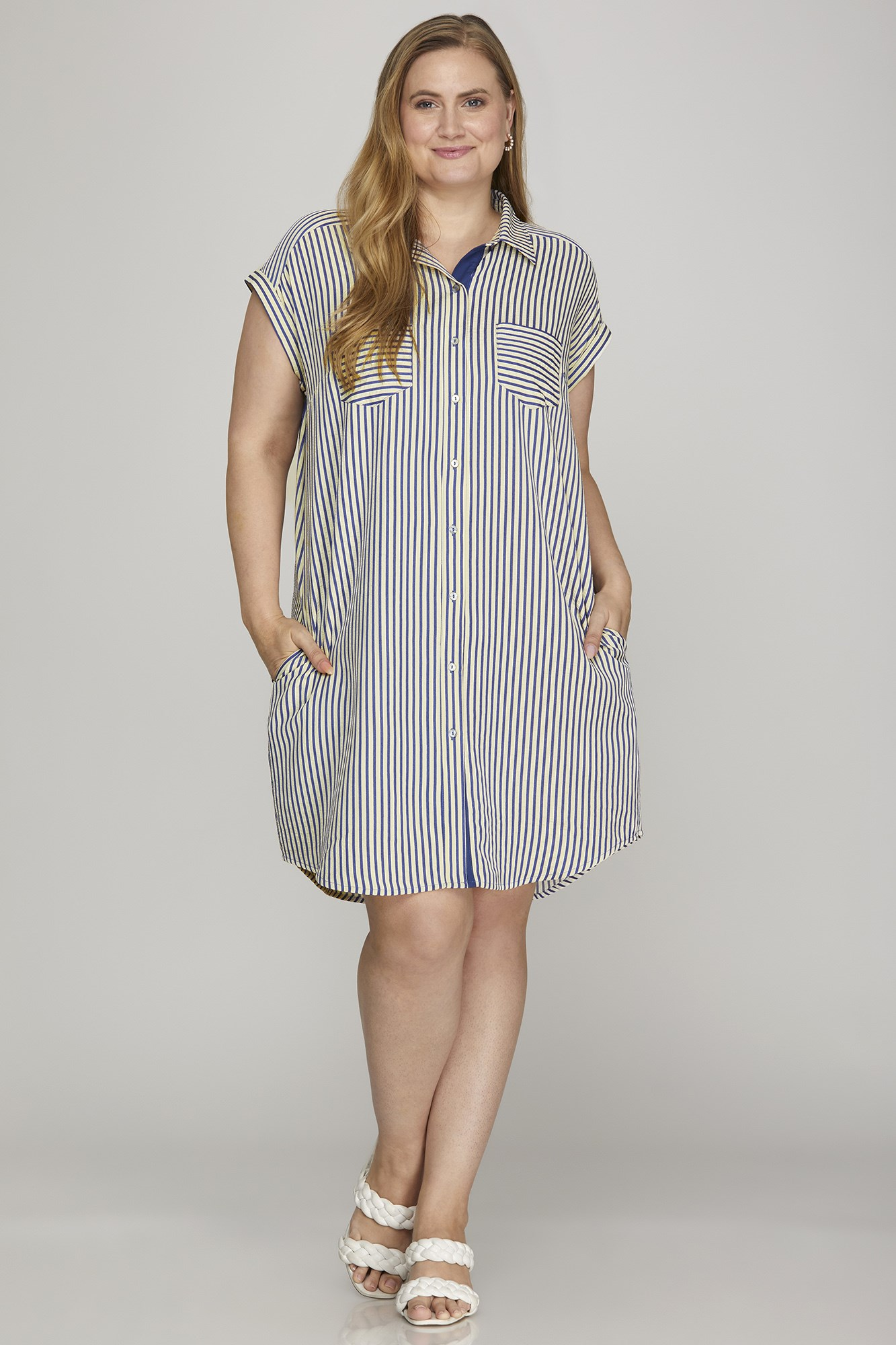 Curvy Carter Stripe Shirt Dress - Navy