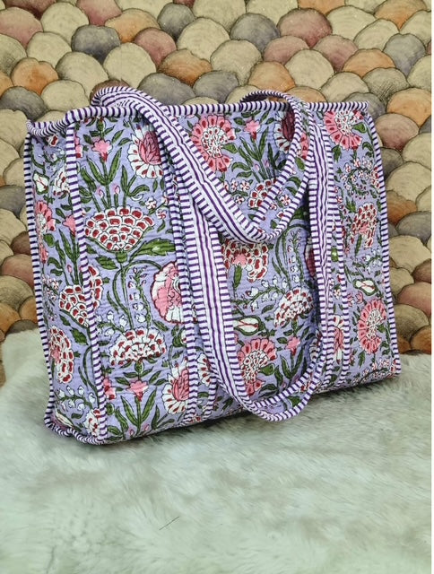 Raja Quilted Tote - Purple Poppy