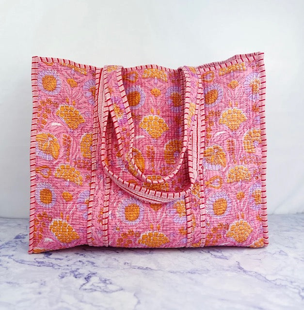 Raja Quilted Tote - Pink Poppy