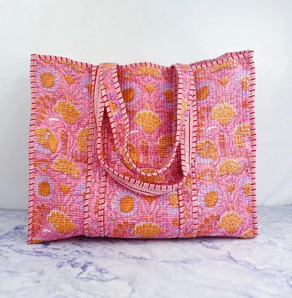 Raja Quilted Tote - Pink Poppy