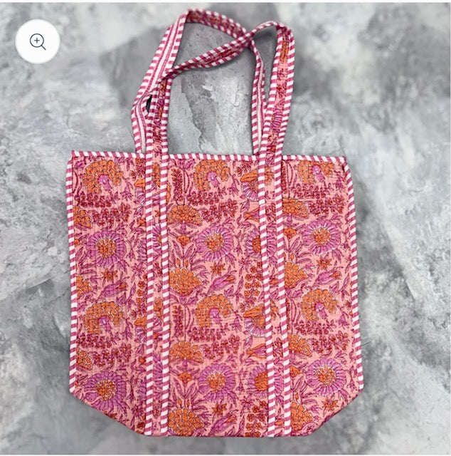 Raja Quilted Tote - Pink Poppy