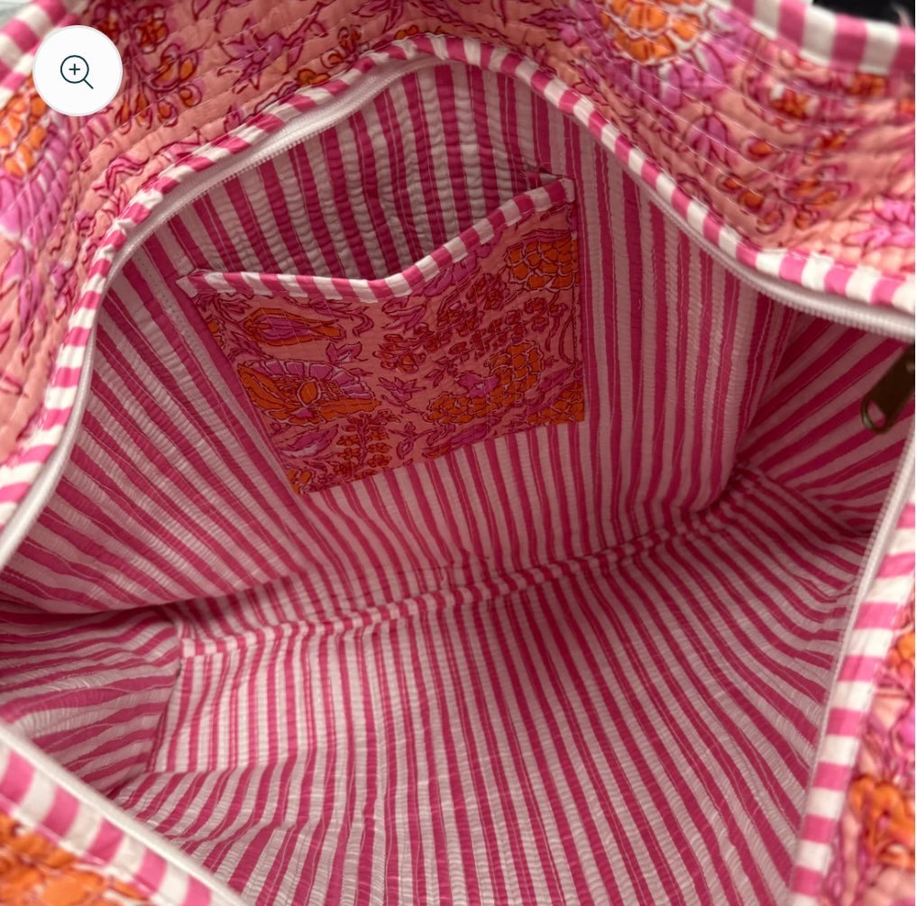 Raja Quilted Tote - Pink Poppy