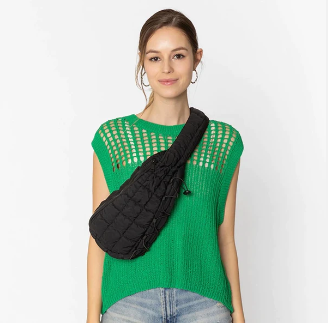 Quilted Puffer Sling Bag (Black)