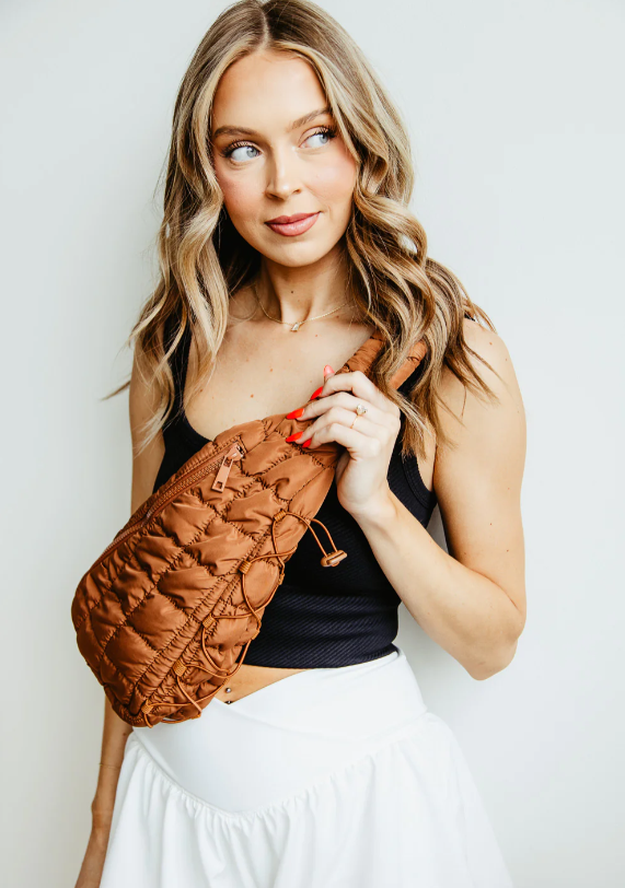 Quilted Puffer Sling Bag (Brown)