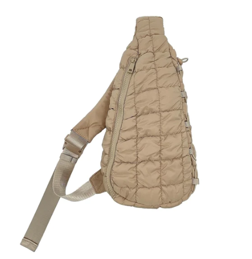 Quilted Puffer Sling Bag (Khaki)