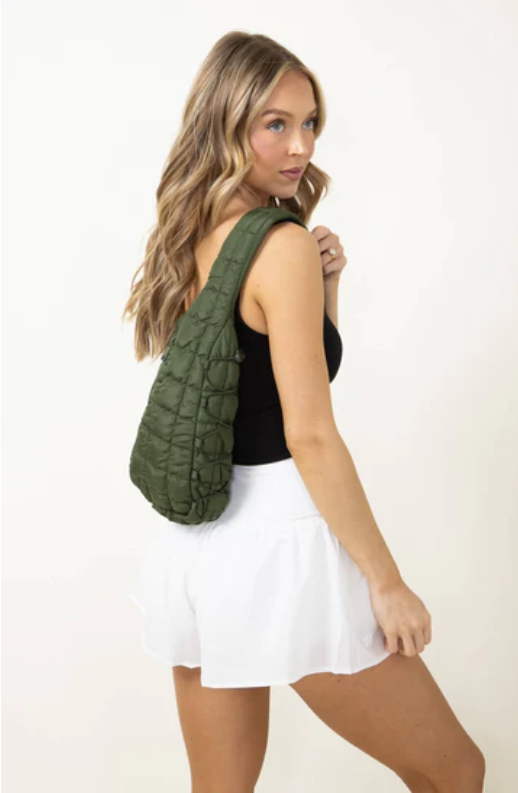 Quilted Puffer Sling Bag (Olive)