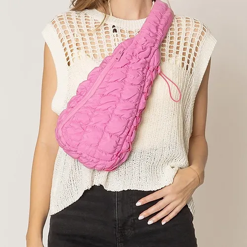 Quilted Puffer Sling Bag (Pink)