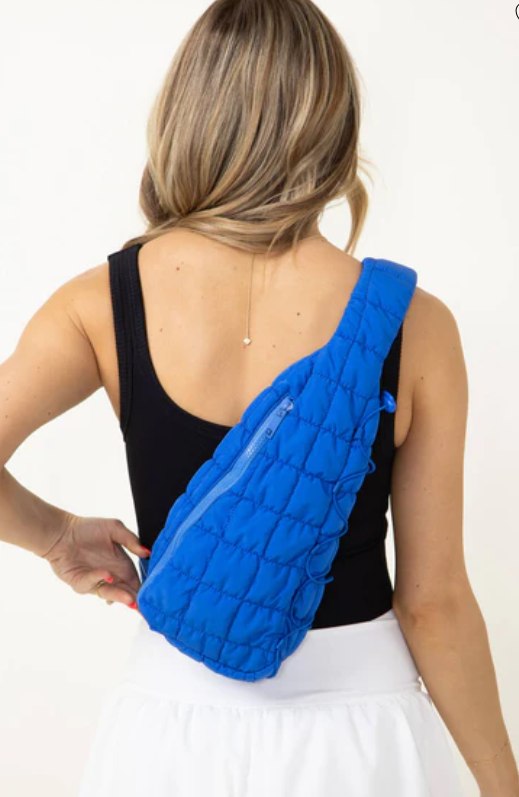 Quilted Puffer Sling Bag (Royal Blue)