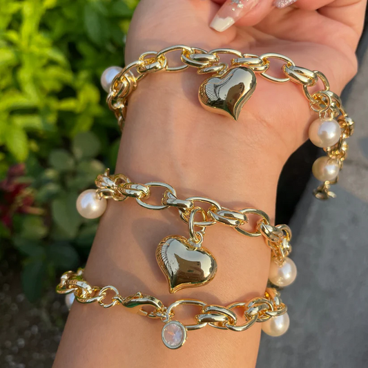Lariat Puff Heart Pearl Bracelet - Delta Swanky Girl