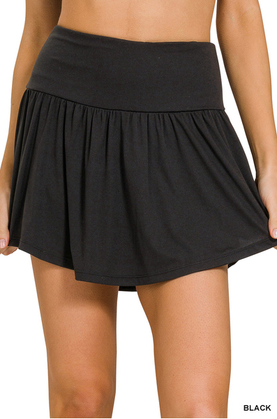Sporty Chic Wide Band Tennis Skirt (Black)