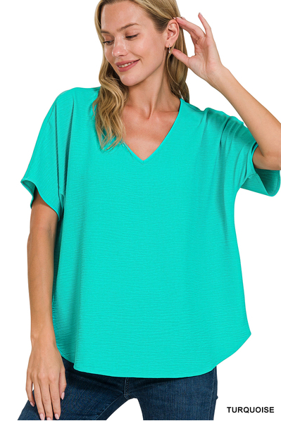 Expecting Fun V-Neck Top (Turquoise)