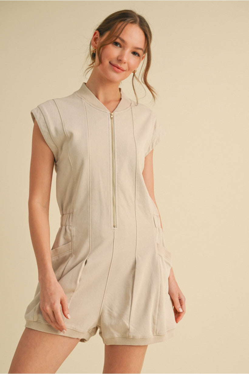 Move Over Zipper Romper (Taupe)