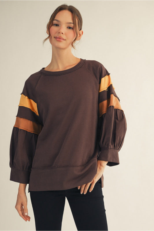 Shades Of Fall Raglan Top - Brown