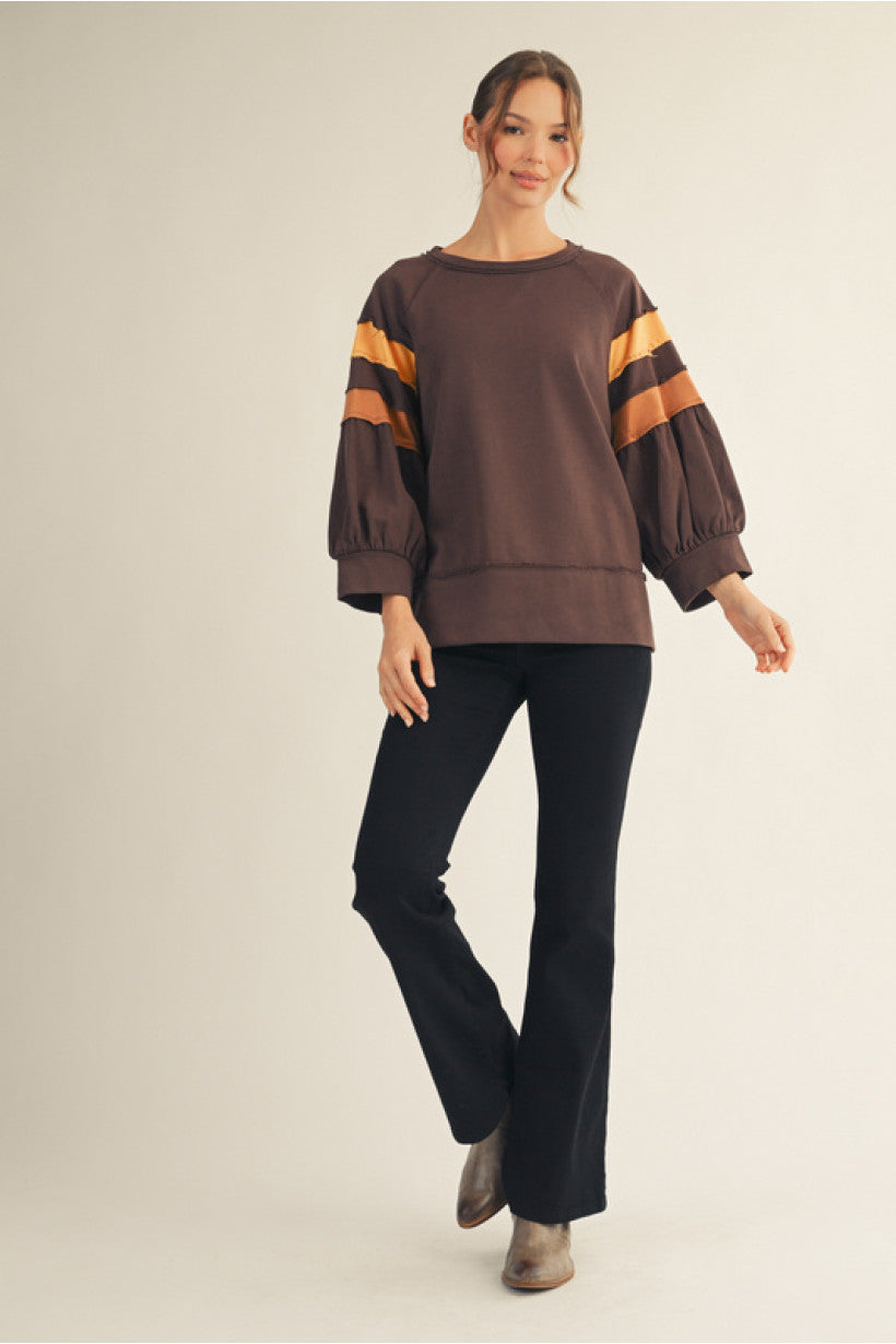 Shades Of Fall Raglan Top - Brown