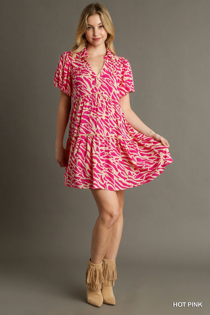 Feeling The Sun Animal Print Dress (Hot Pink)