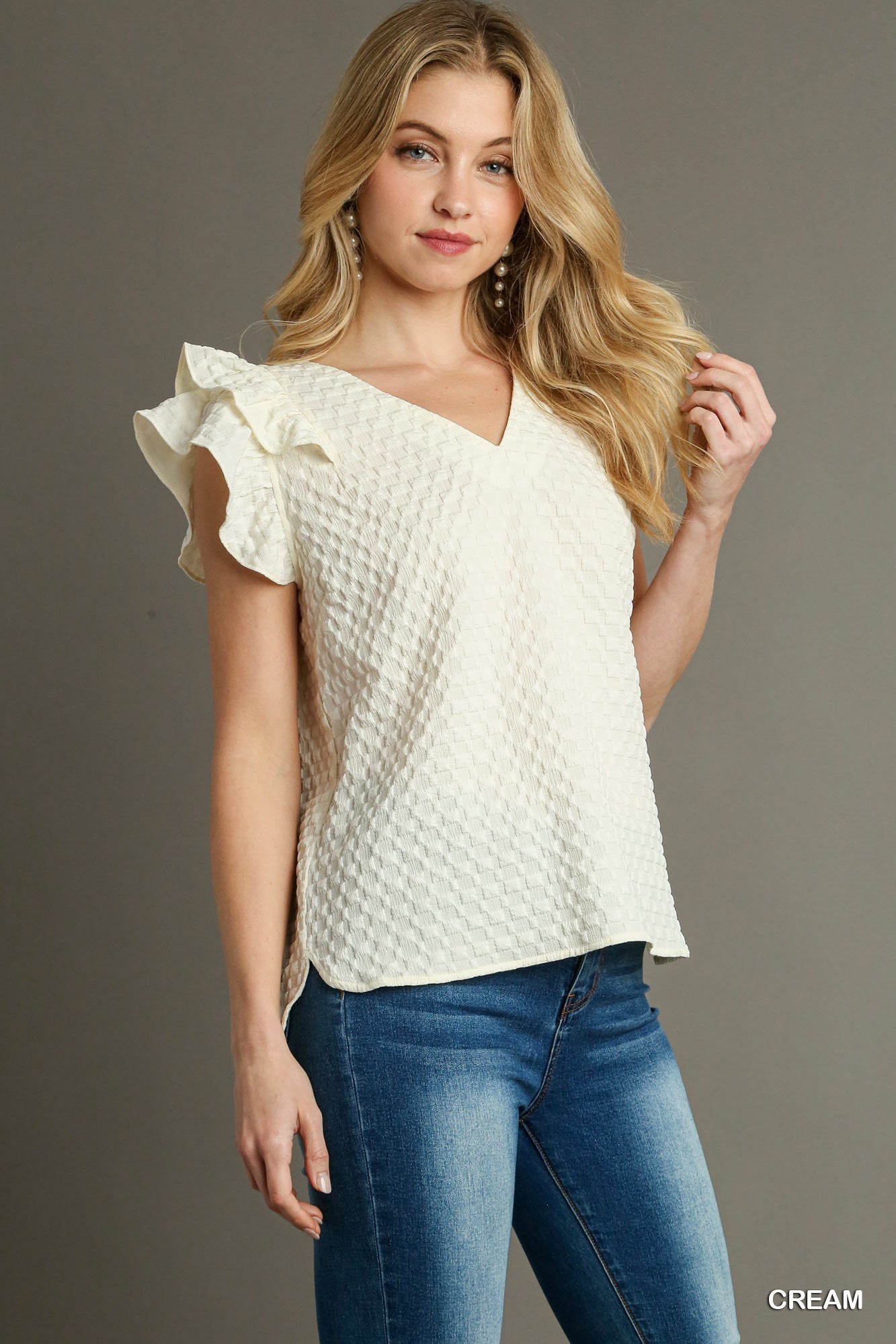 Easily Adored Ruffle Top (Cream)