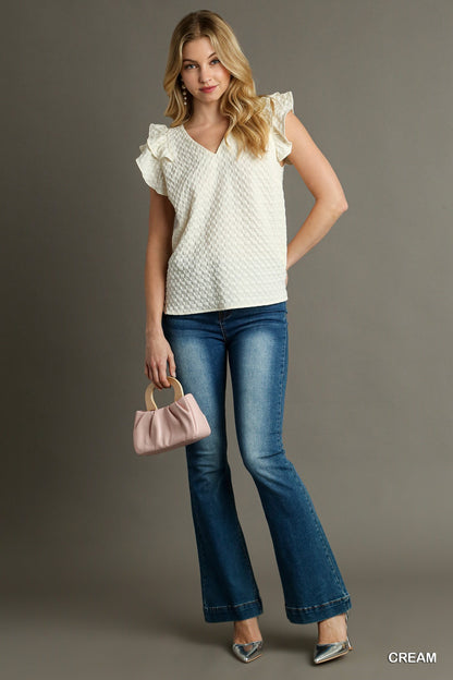 Easily Adored Ruffle Top (Cream)