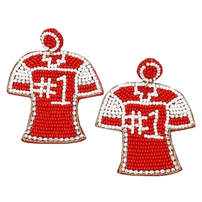 Let's Go Jersey Earring (Red & White)