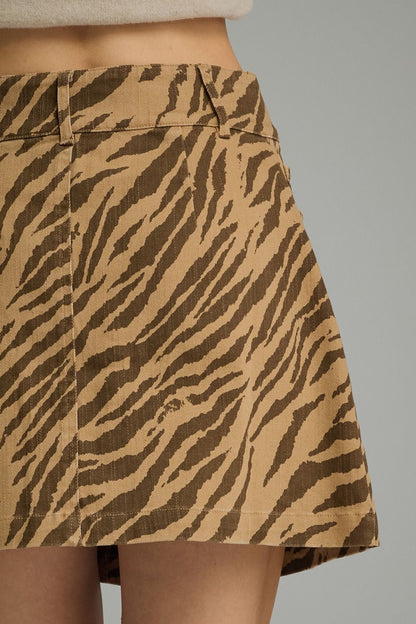 The Savannah Stroll Skirt | Brown Zebra Print Button Front Mini Skirt