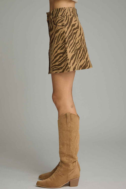No Boundaries Zebra Print Mini Skirt - Caramel
