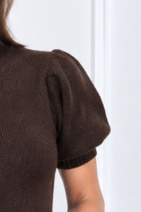 The Mocha Muse Sweater | Puff Sleeve Turtleneck Knit Top