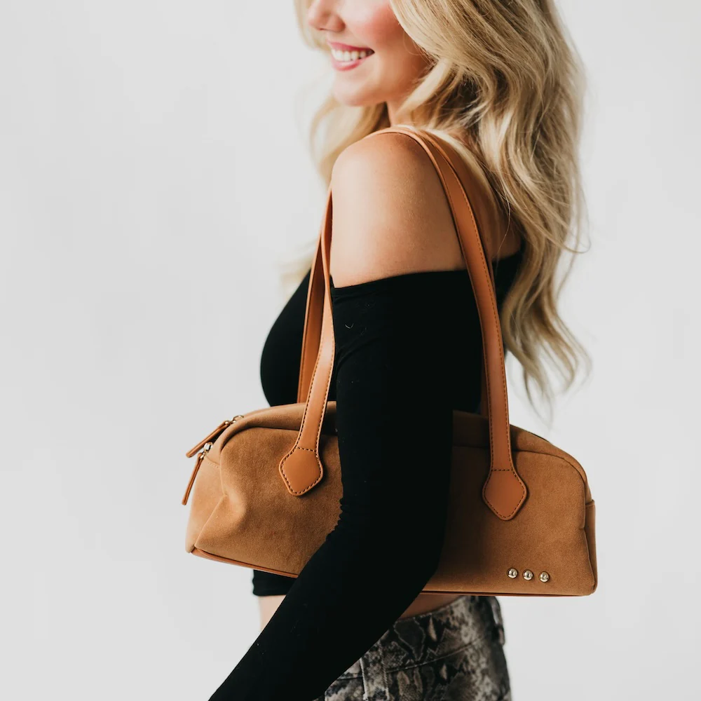 Gabrielle Suede Barrel Shoulder Bag - Camel - Delta Swanky Girl