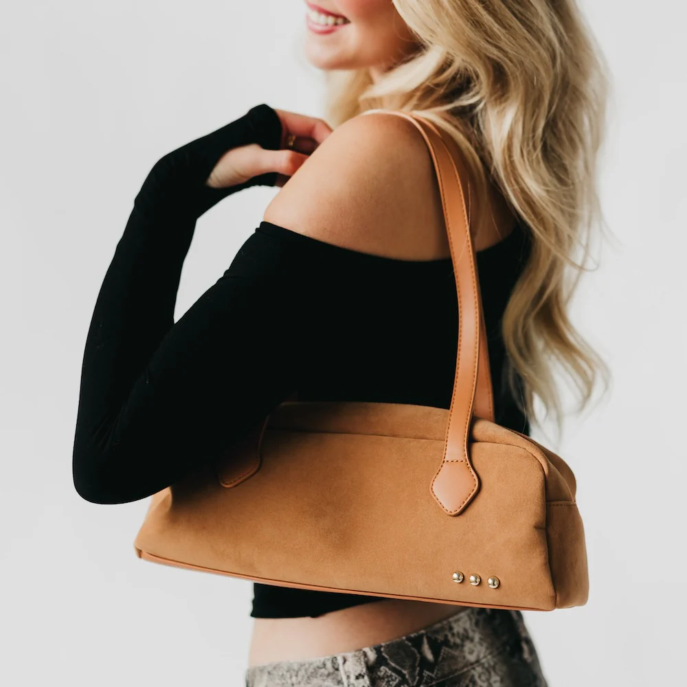 Gabrielle Suede Barrel Shoulder Bag - Camel - Delta Swanky Girl