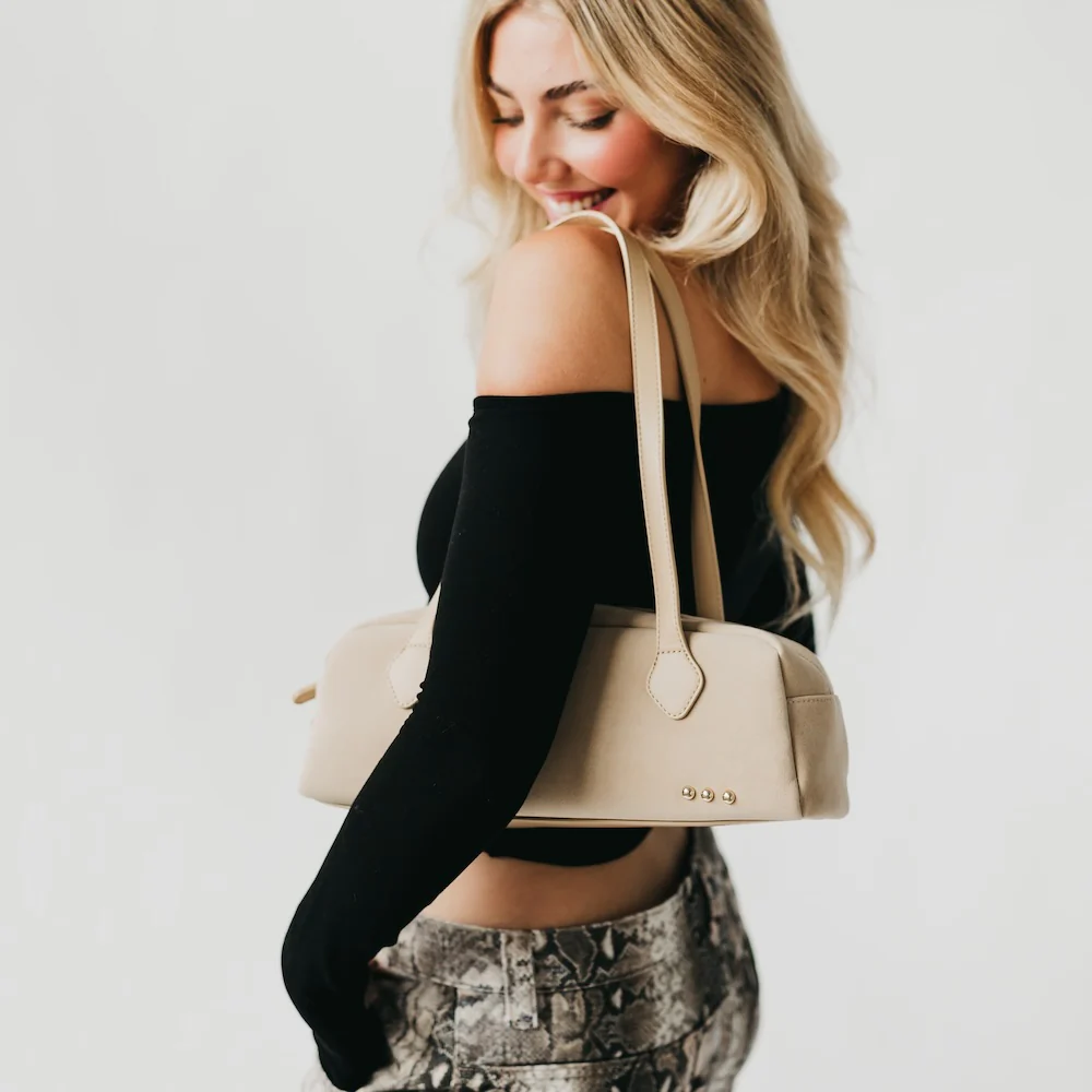 Gabrielle Suede Barrel Shoulder Bag - Oat - Delta Swanky Girl