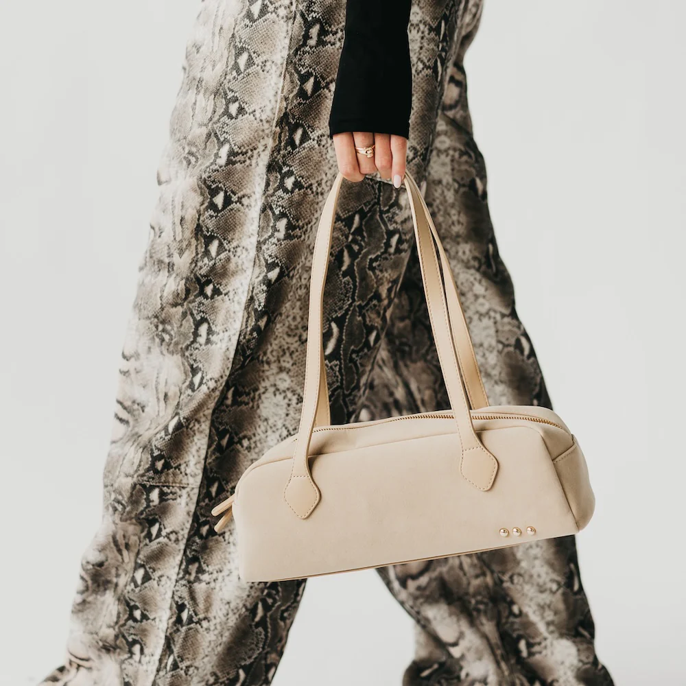 Gabrielle Suede Barrel Shoulder Bag - Oat - Delta Swanky Girl