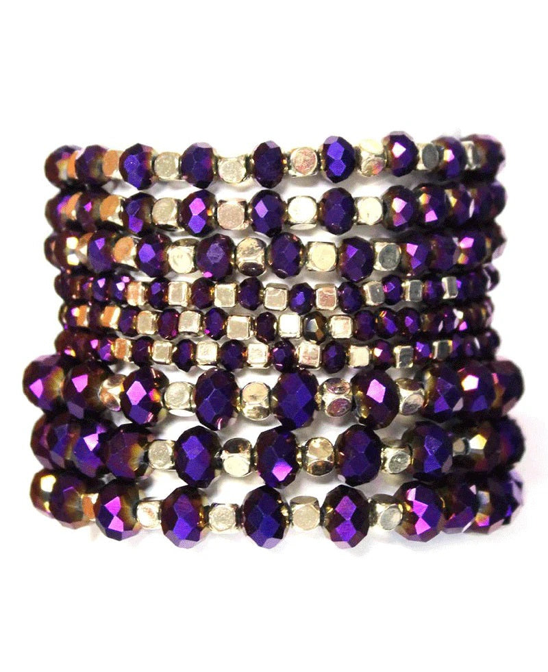 Layered Beaded Bracelets (Purple/Gold)