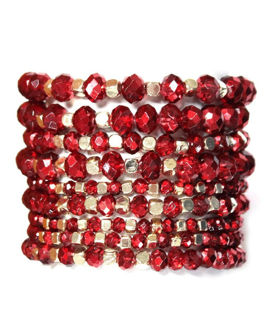 Layered Beaded Bracelets (Red/Gold)