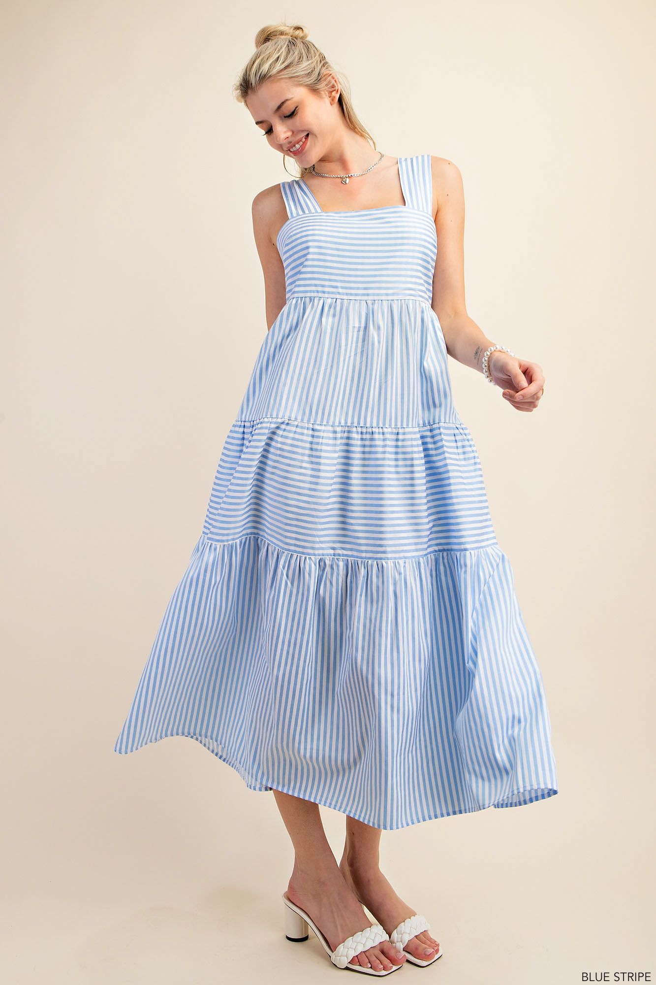 Tell Me Anyway Striped Midi Dress (Blue)
