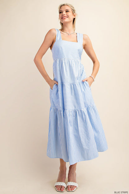 Tell Me Anyway Striped Midi Dress (Blue)