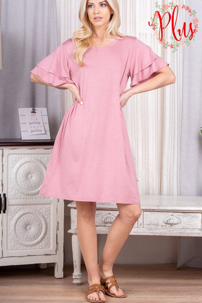 Curvy Double Frill Dress (Pink)