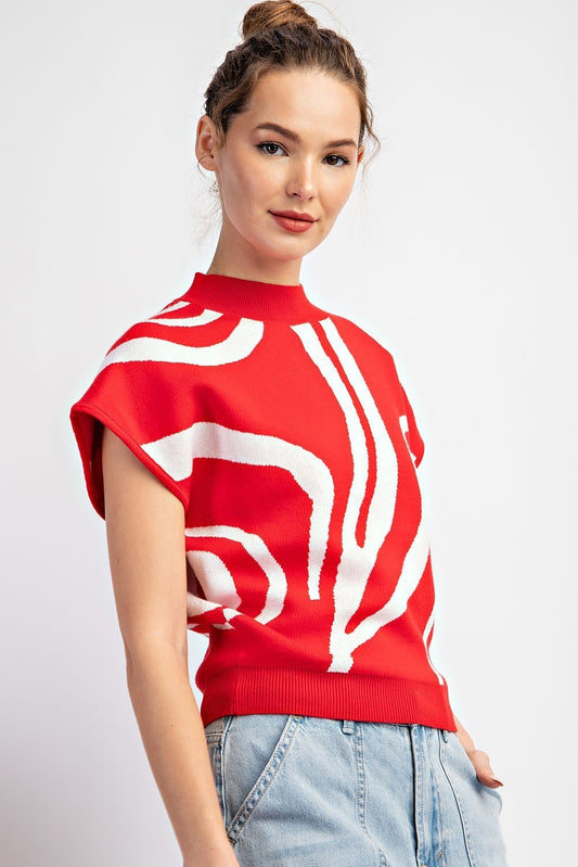 Simplistic Swirl Mock Neck Top (Red)