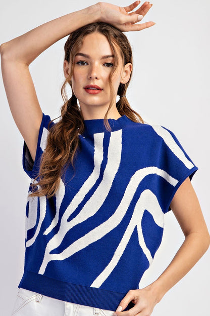 Simplistic Swirl Mock Neck Top (Blue)