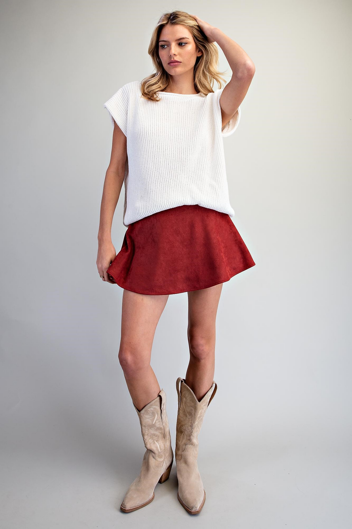 The Brick Belle Skort | Suede-Look Smocked Back Skort