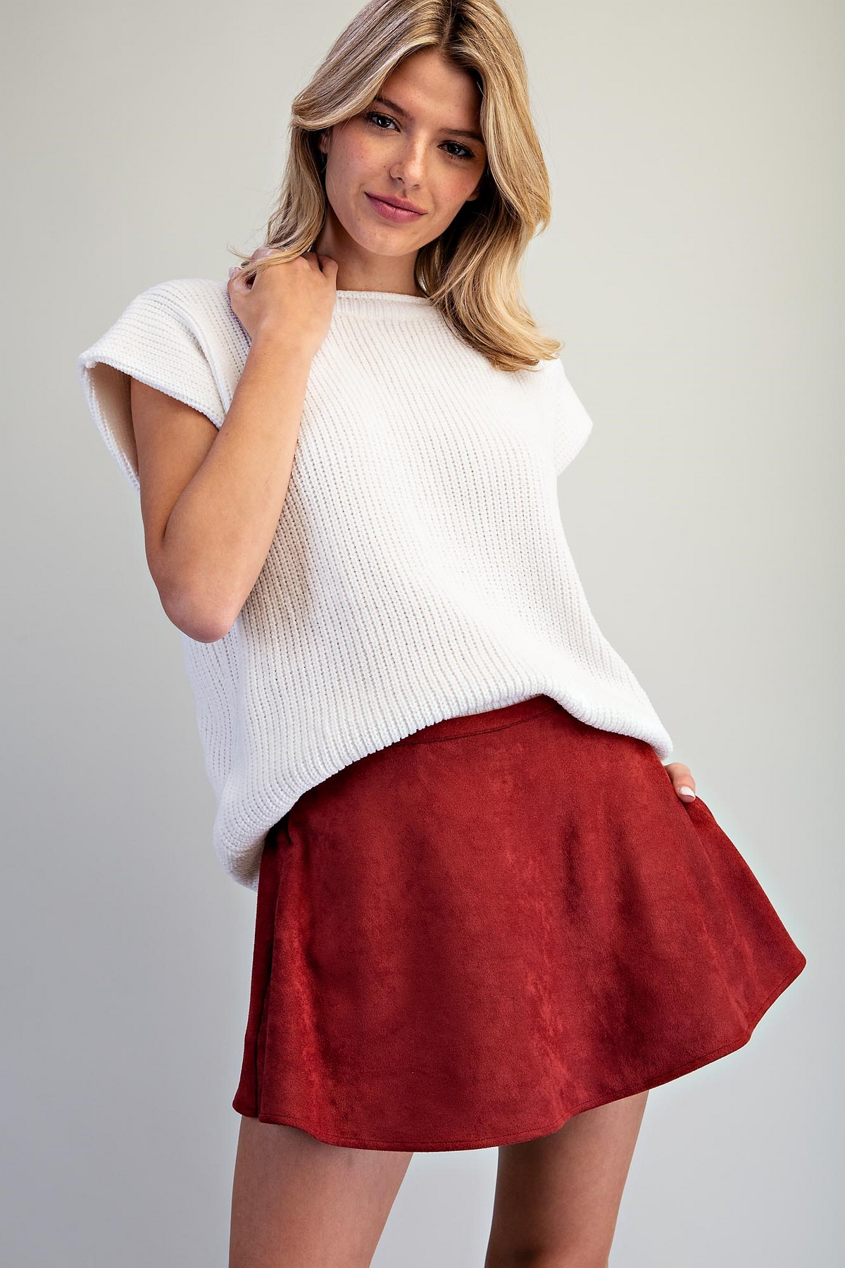 The Brick Belle Skort | Suede-Look Smocked Back Skort