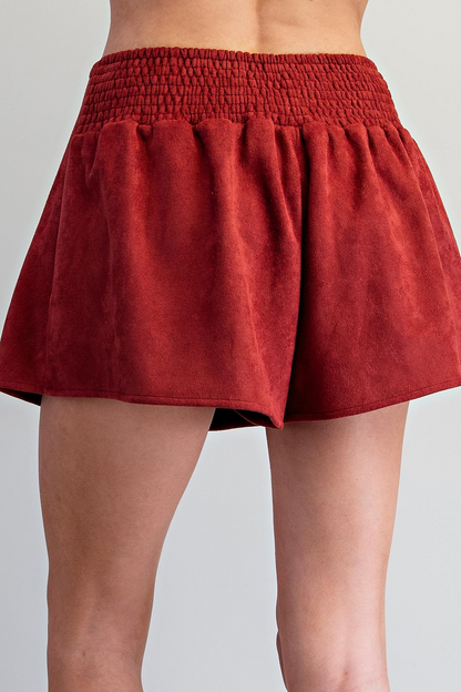 The Brick Belle Skort | Suede-Look Smocked Back Skort