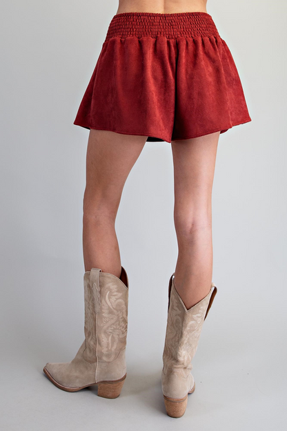 The Brick Belle Skort | Suede-Look Smocked Back Skort