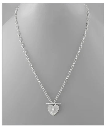 Sunburst Heart Necklace (Silver)