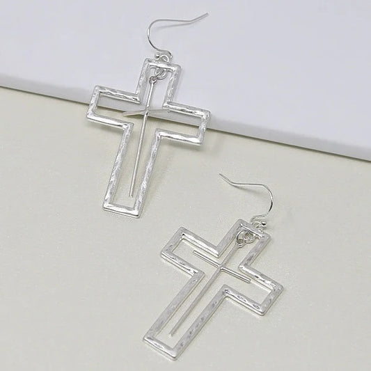 Heavens Touch Cross Earring (Silver)