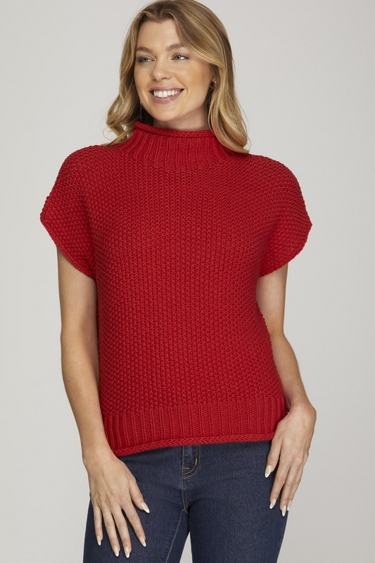 On The Field Mock Neck Sweater - Red