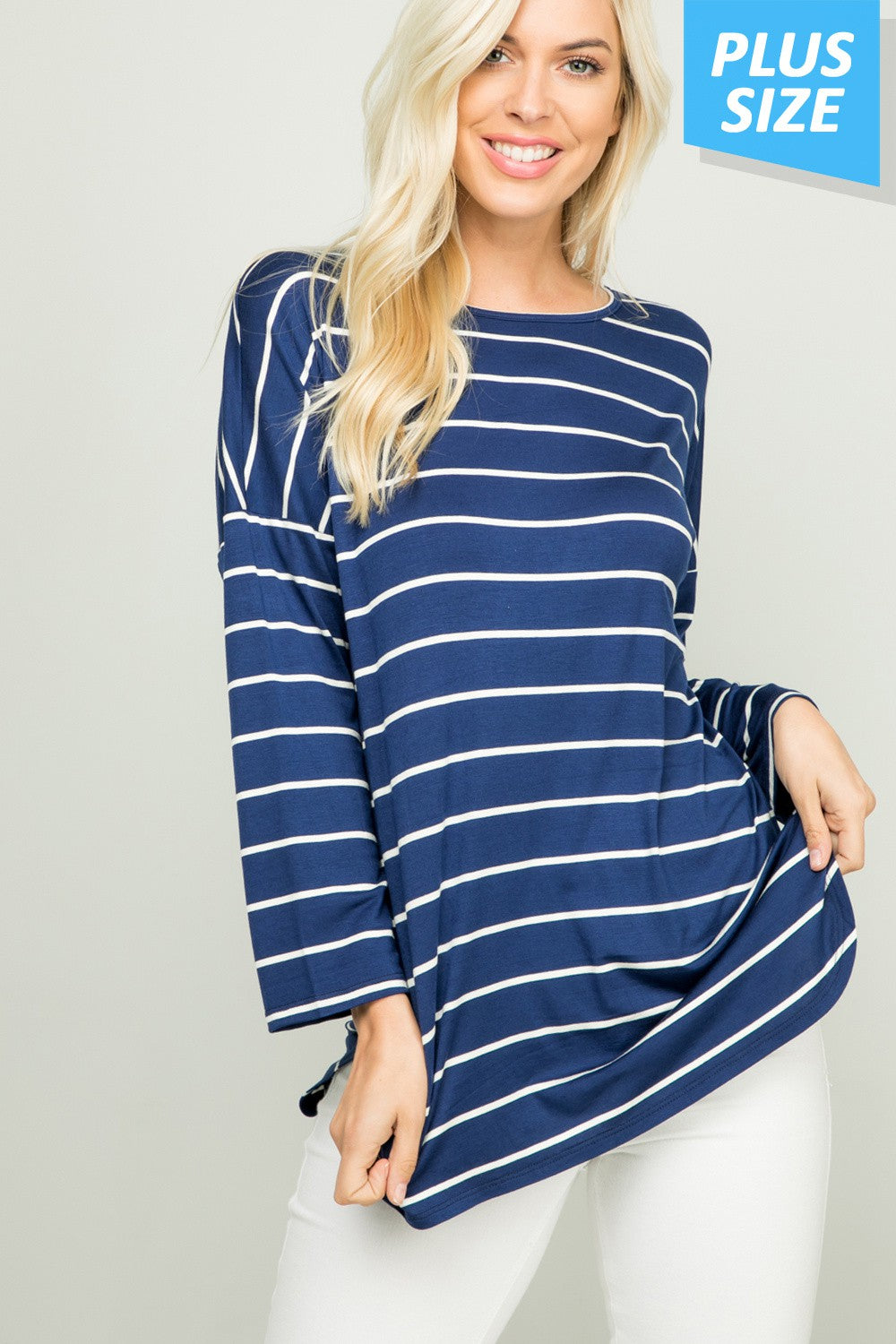 Curvy Show Your Stripes Top (Navy)