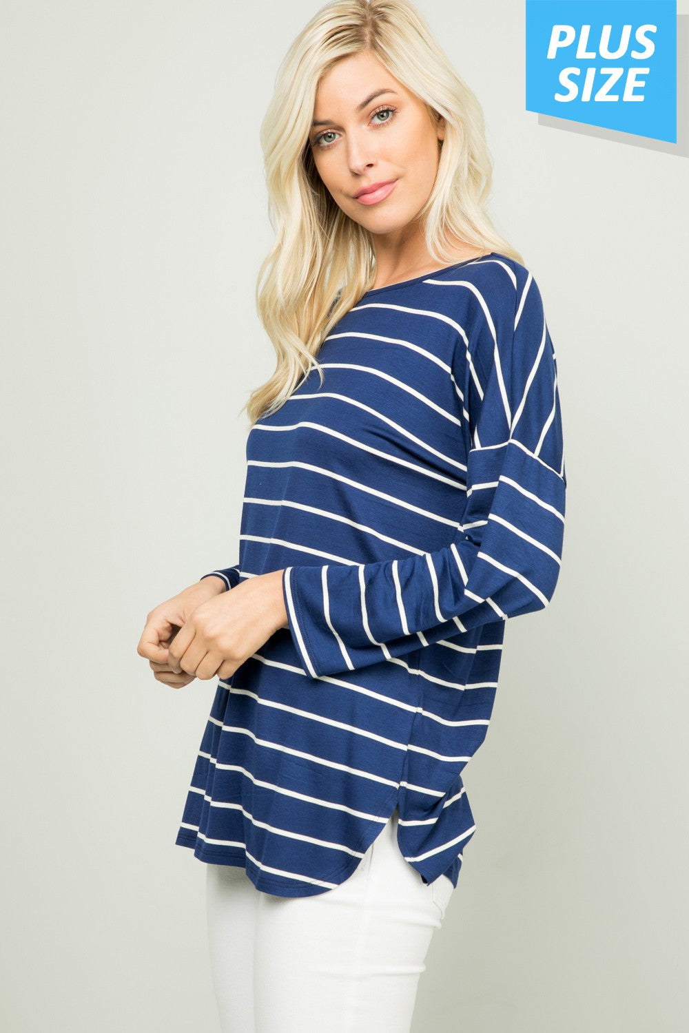 Curvy Show Your Stripes Top (Navy)