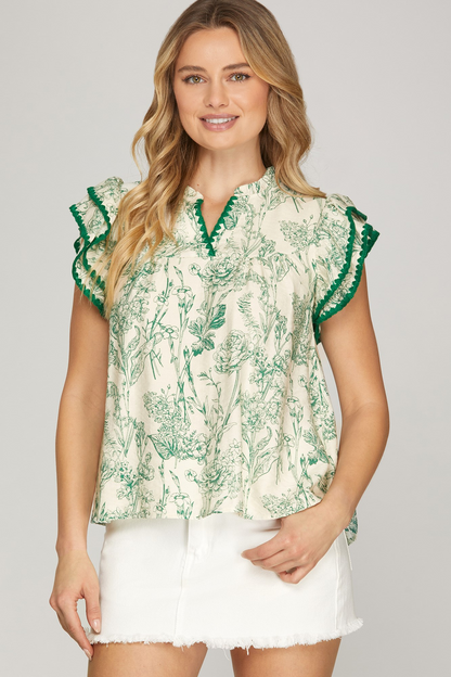 Paradise Vibes Flutter Sleeve Top - Green - Delta Swanky Girl