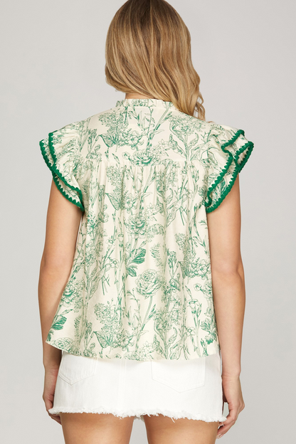 Paradise Vibes Flutter Sleeve Top - Green - Delta Swanky Girl