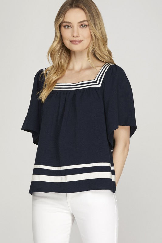 Get Loud Square Neck Top - Navy