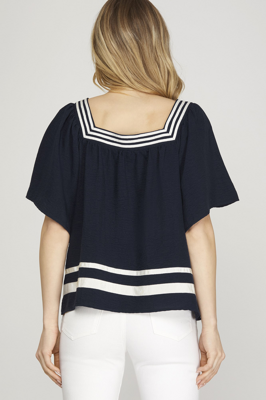 Get Loud Square Neck Top - Navy