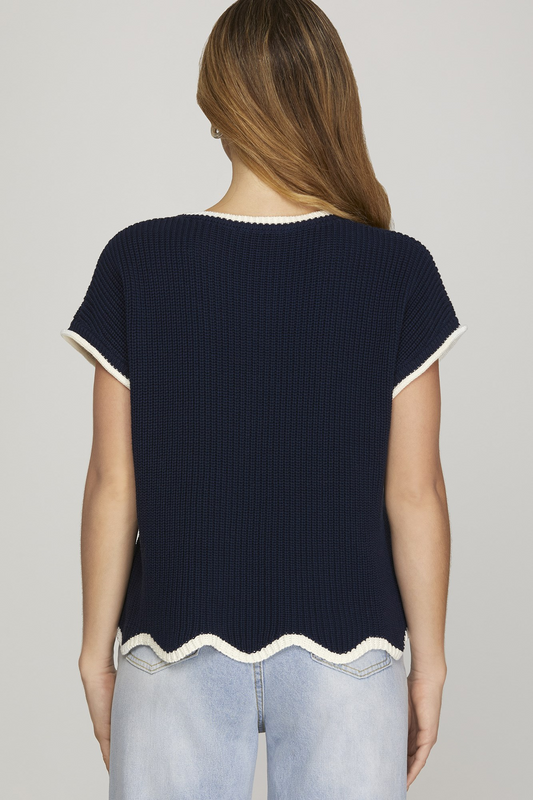 Game Changer Scallop Sweater - Navy